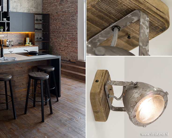 Landelijk industriële wand/plafond keuken spot hout metaal spotlicht op keukenspotjes